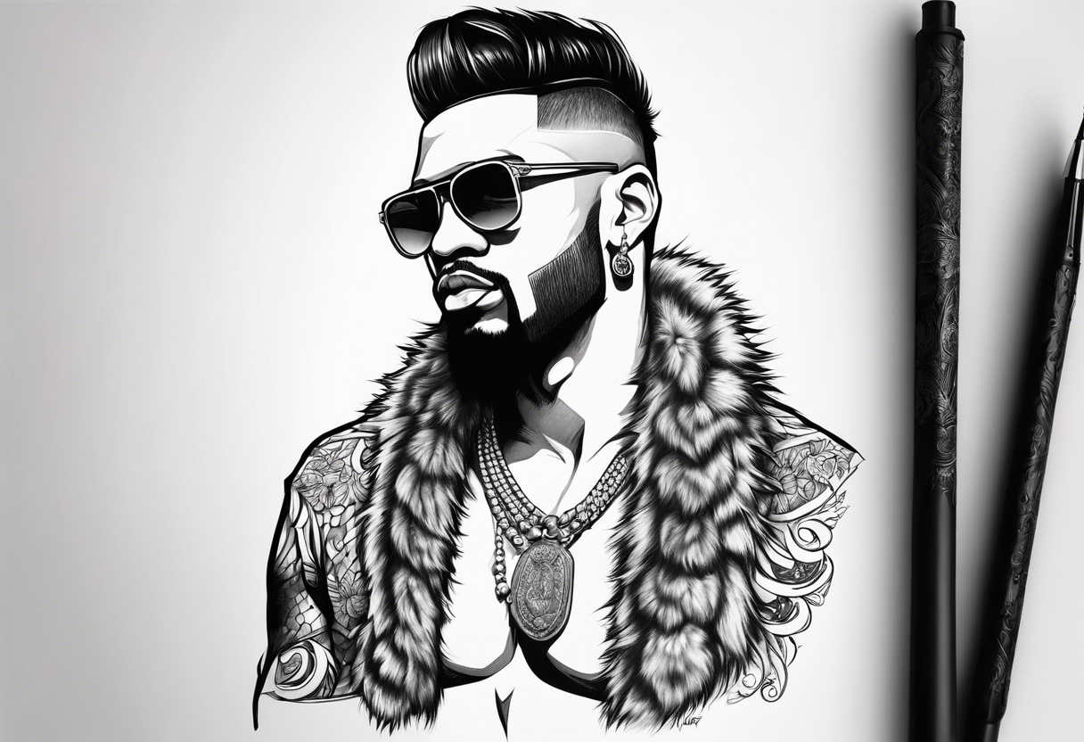 Fur pimp coat no shirt tattoo idea