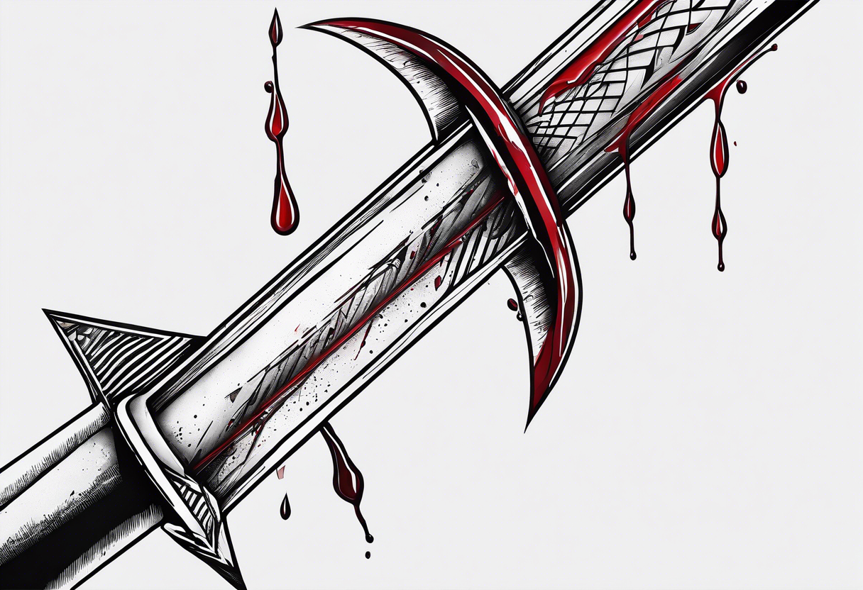 an arrow with only one drip of blood on the tip of it simple line art tattoo idea