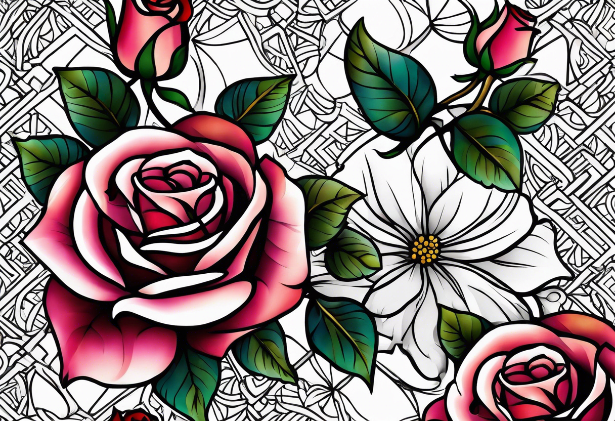 Metallic vines and rose tessellation tattoo idea