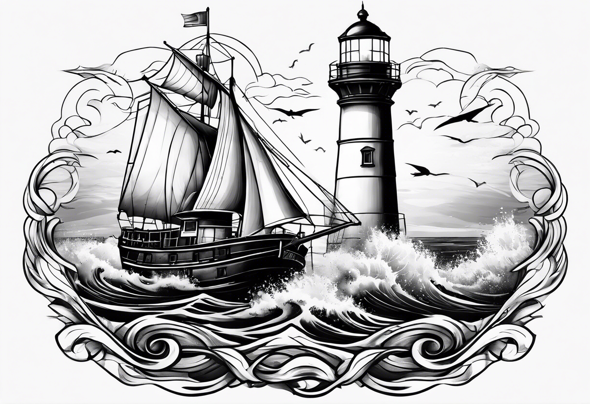 Lighthouse ship infront tattoo idea