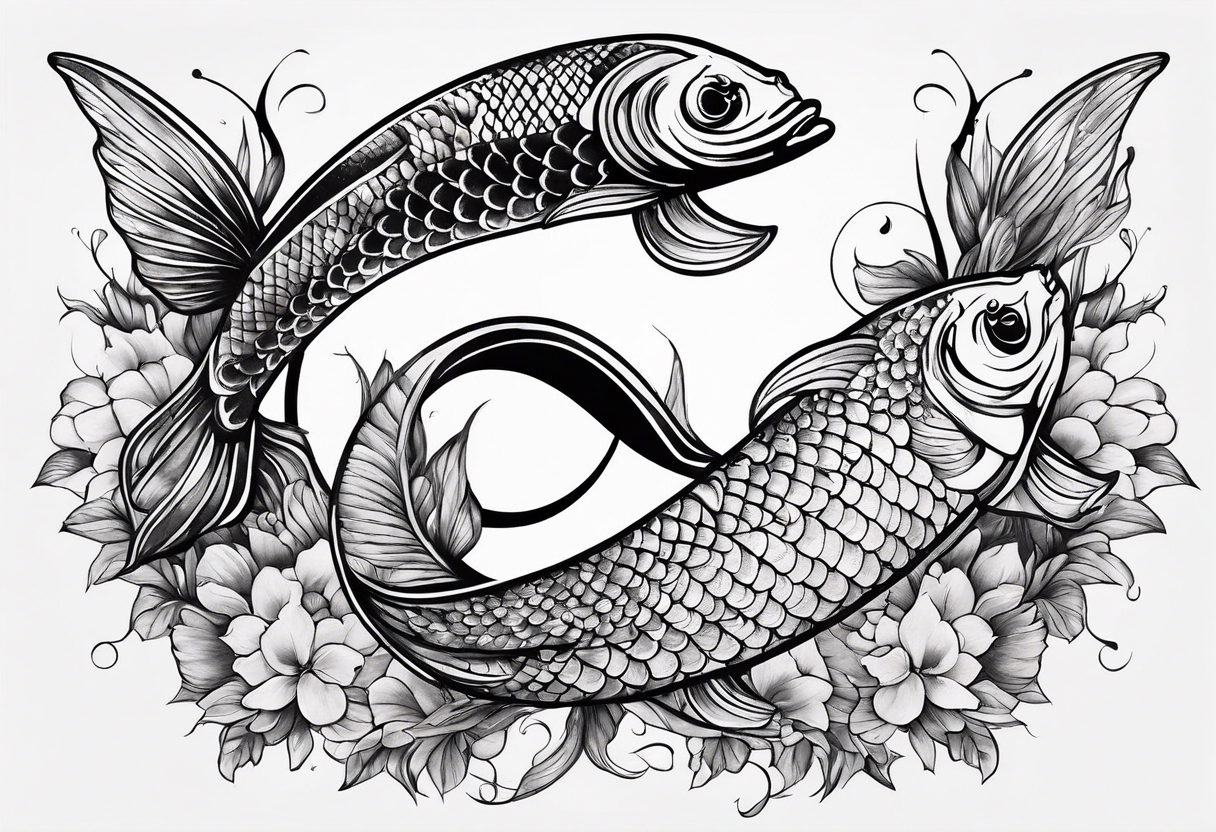 Infinity symbol with coi fish and name tattoo idea