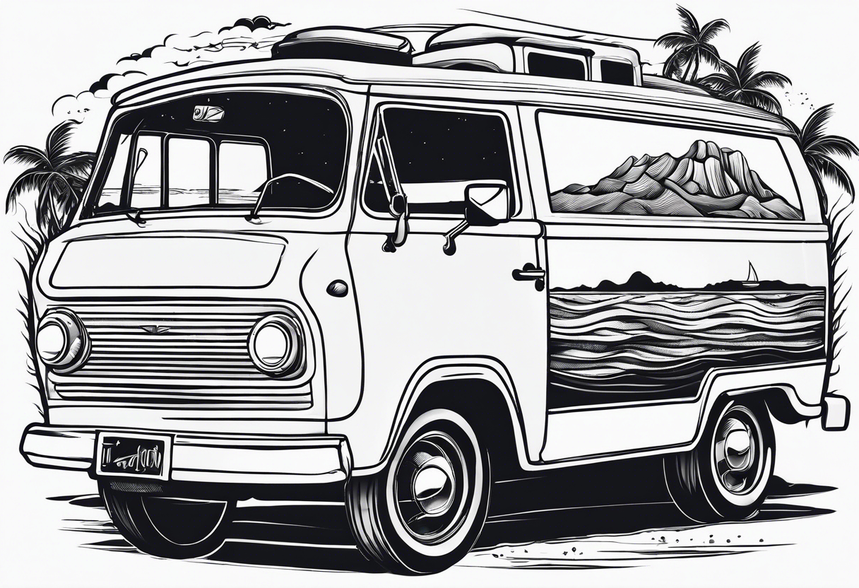 Coffee mug with beach scene on it for coffee truck logo tattoo idea