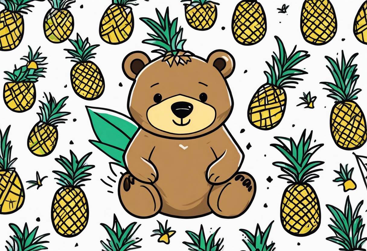 Bear loves pineapples and coconuts tattoo idea