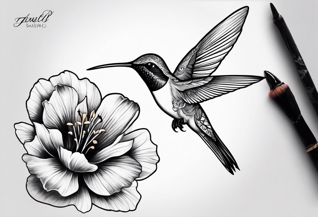 Humming bird and a single flower tattoo idea