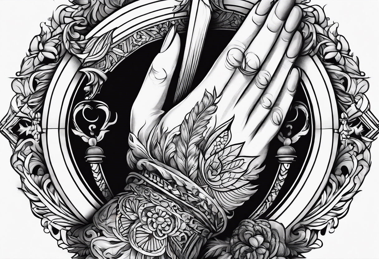 A quill drawing praying hands tattoo idea