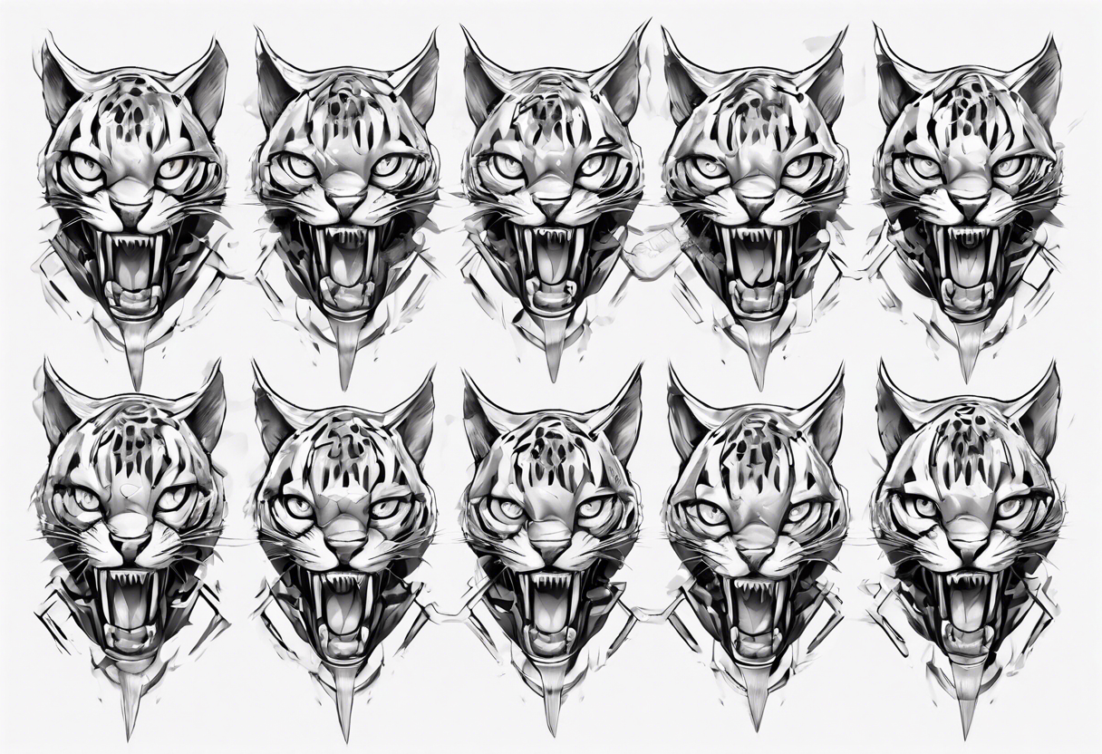 cybernetic ocelot full body teeth showing tattoo idea