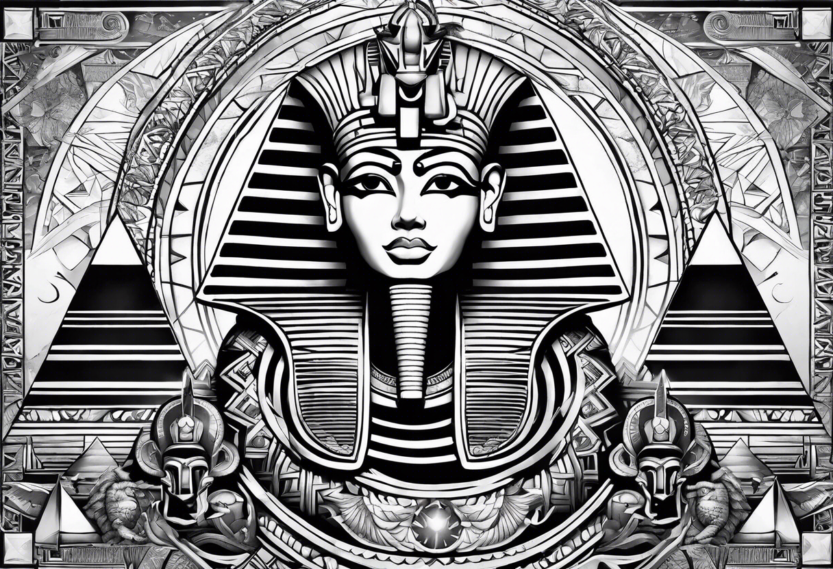 egyptian gods full sleeve with eye of ra the pyramids tattoo idea