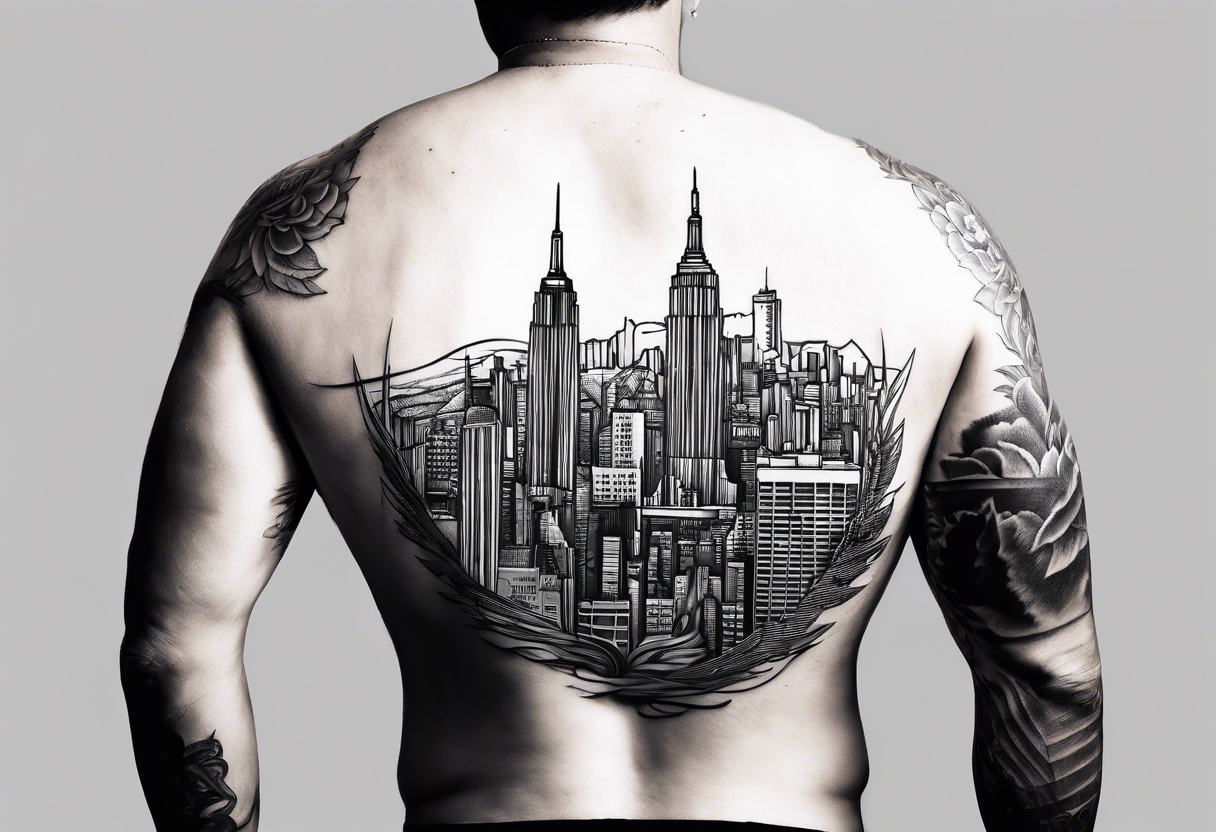 Teenager standing in the distance from NYC skyline tattoo idea