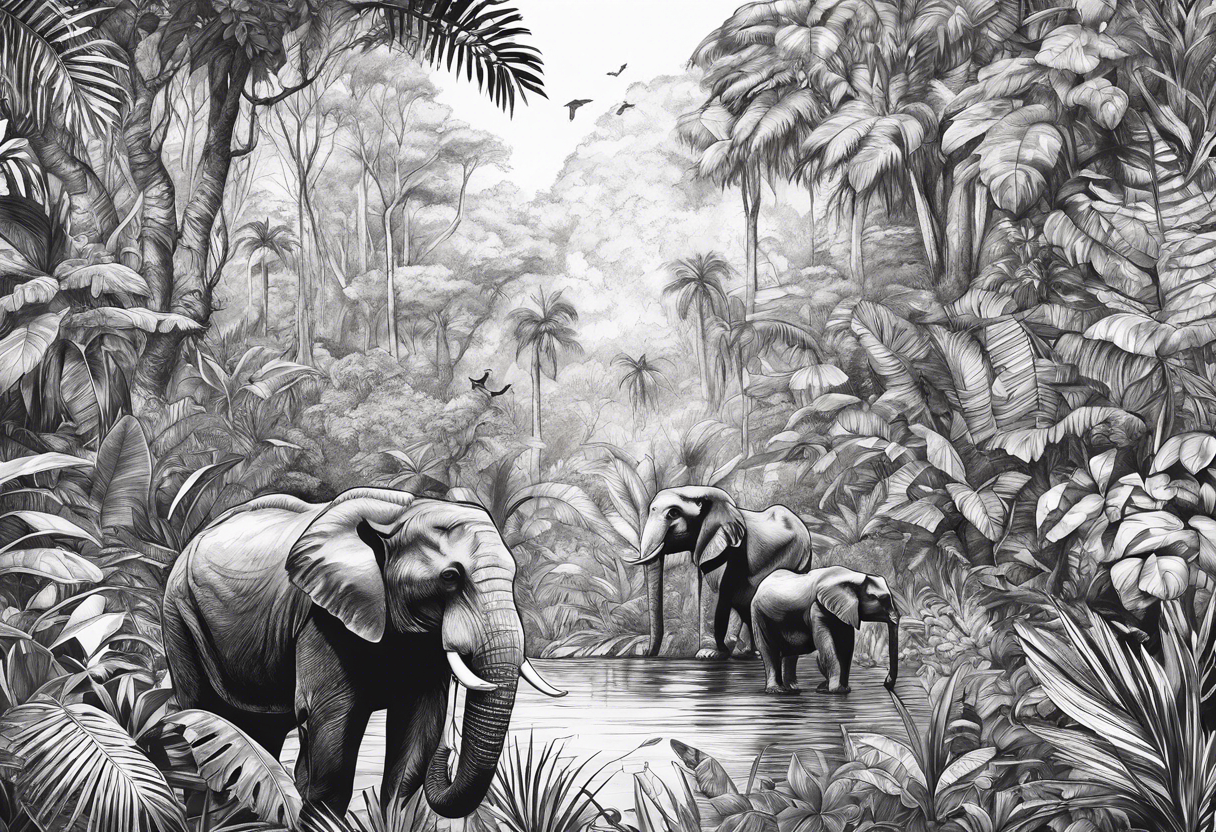 Jungle rainforest with animals canvas tattoo idea