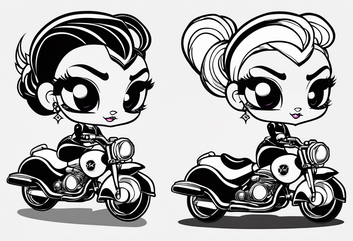 Power Puff Girls in 3 Variations one should be male and have a ascocaition zu motorcycle the 2 others should be female tattoo idea