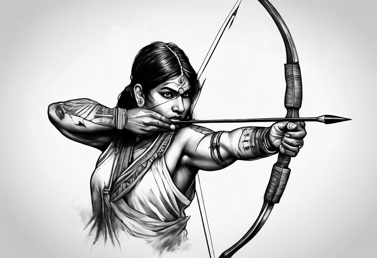 indian archer aiming towards you realism tattoo idea