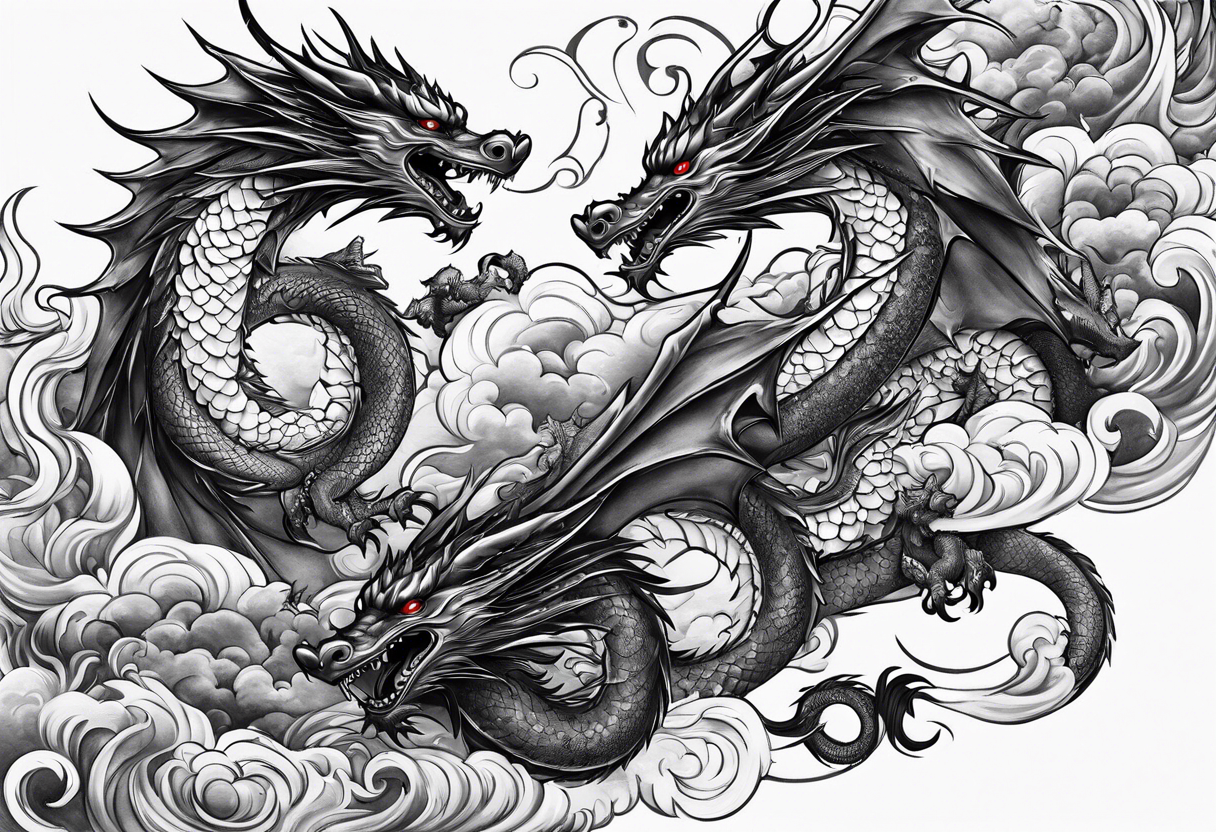 Family of five flying dragons tattoo idea