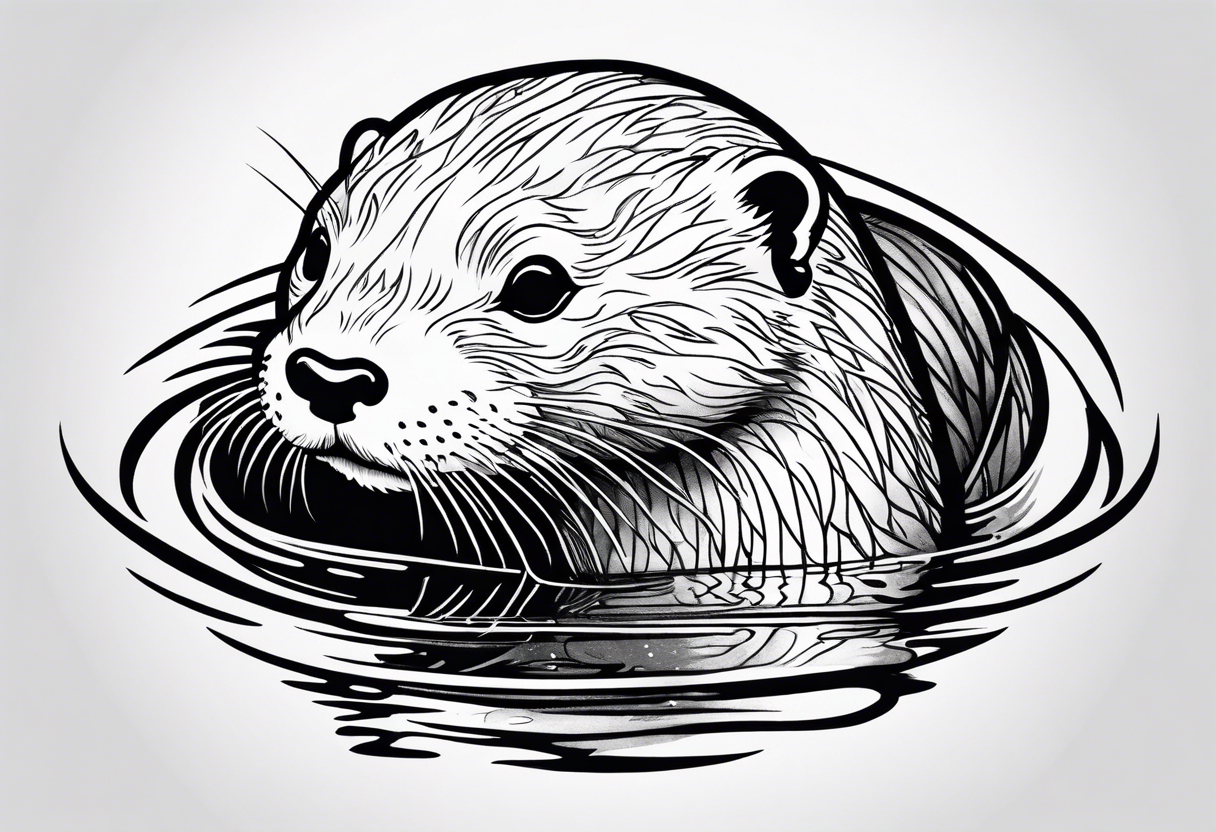 an otter floating on its back with its belly out of the water tattoo idea