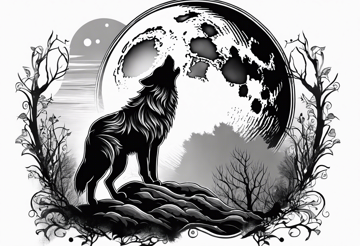 a wearwolf howling at the moon 
no background
scary tattoo idea