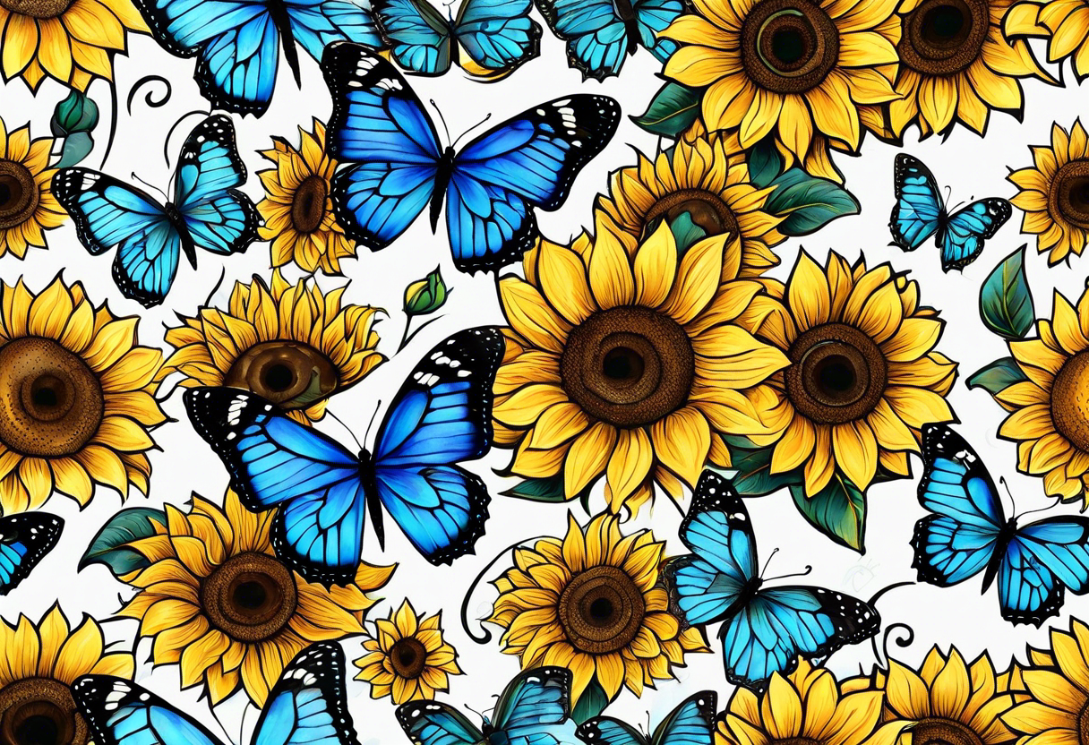 Full moon, blue morpho butterflies and sunflowers. tattoo idea