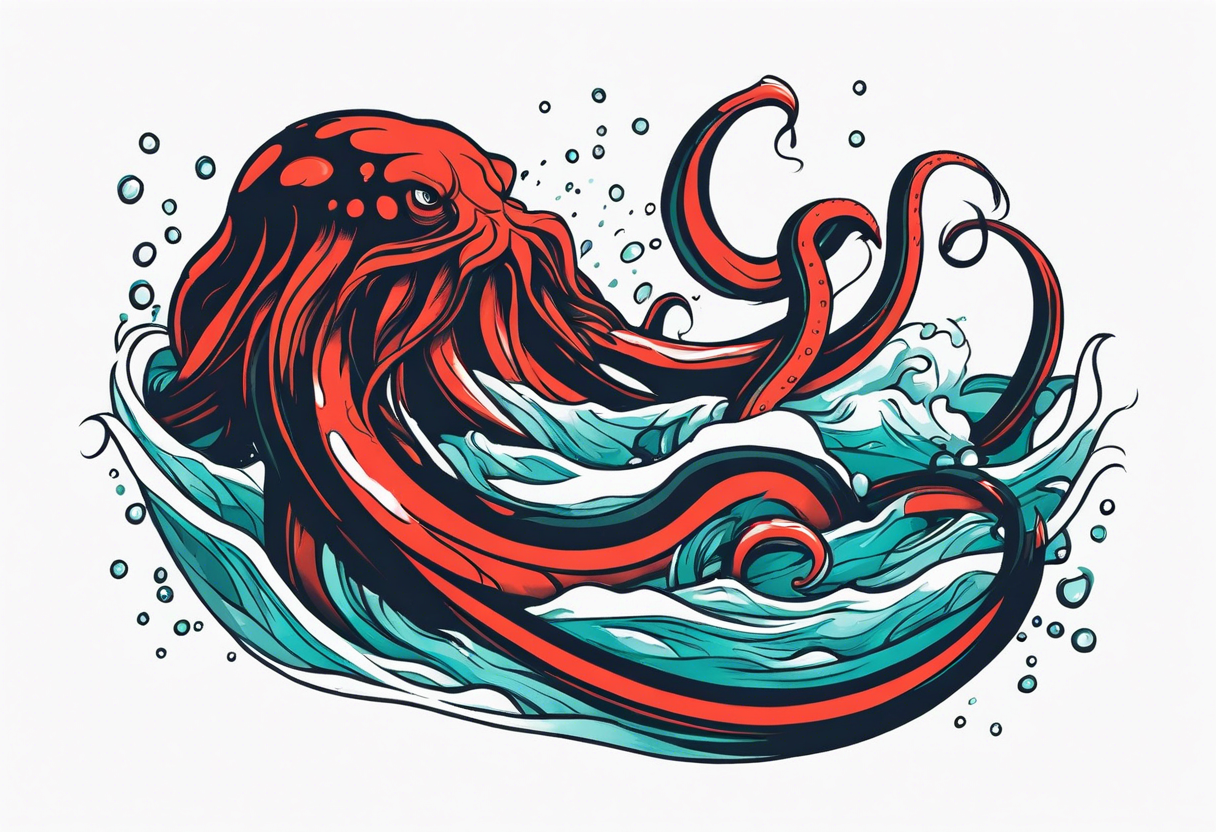 The tentacles of a kraken coming out of the water tattoo idea