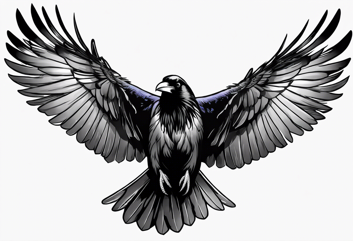 raven in flight with wings spread tattoo idea