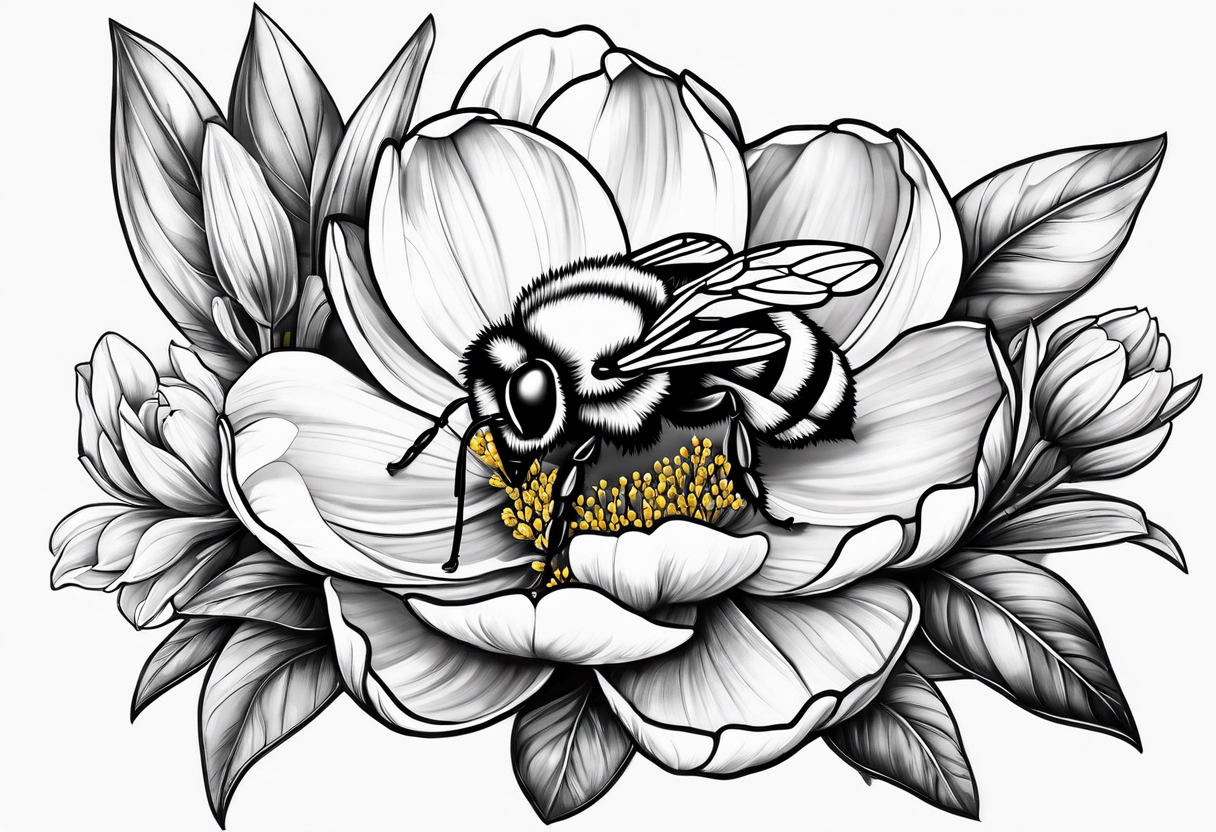 Bumblebee and magnolia flowers tattoo idea