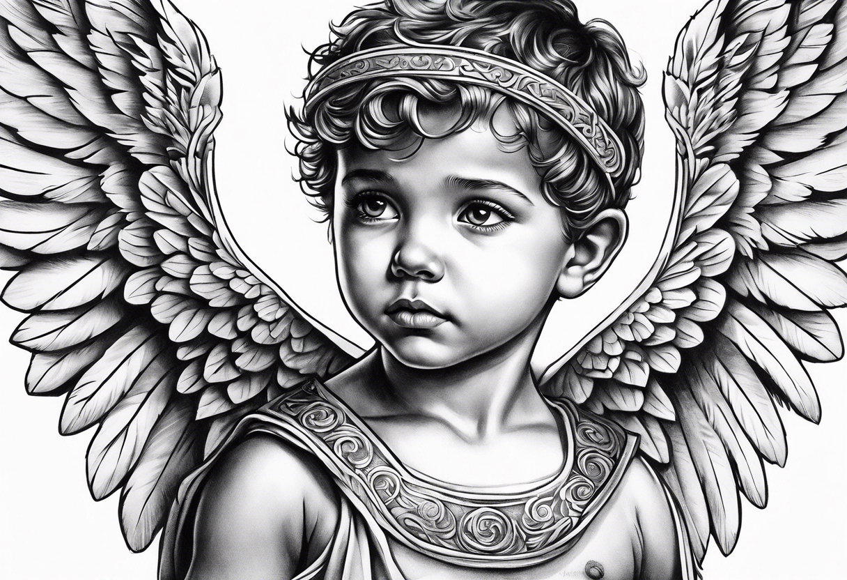 Littl angel kid, roman style tattoo idea