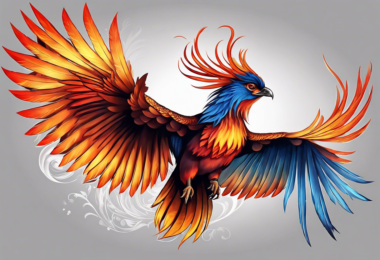 the big Red and orange phoenix from the neck with two great wings made of  fire