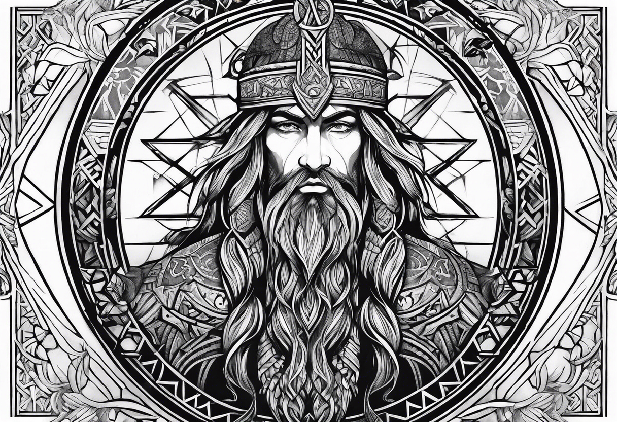 gods of Scandinavian mythology and runes tattoo idea