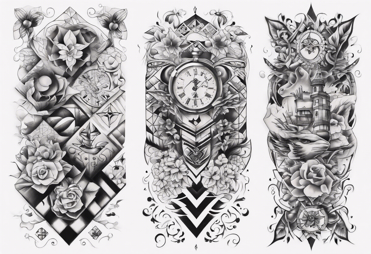 patchwork tattoos sleeve tattoo idea