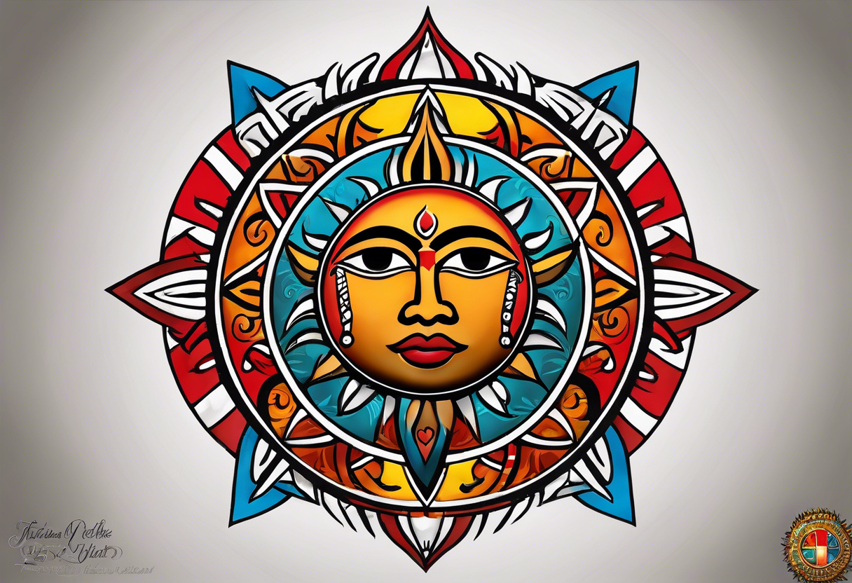 Taino tribal sun with the colors of the Puerto Rico, U.S. Virgin Islands, and Trinidad flags. tattoo idea