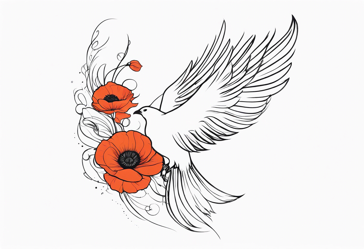 outline of phoenix in flight 
in profile long tail with claws holding poppies falling tattoo idea