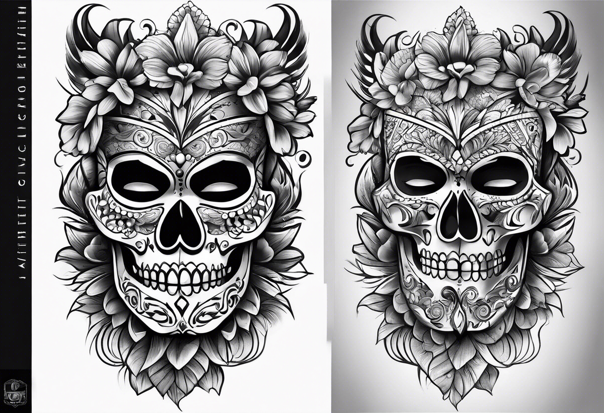 Black and white Mexican style sleeve tattoo idea