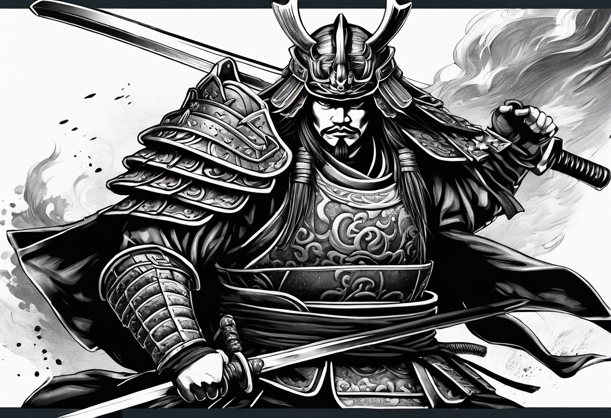 Samurai warrior, disciplined, adorned in battle gear, trained and ready for battle tattoo idea