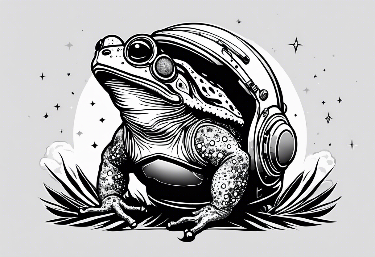 Toad with astronaut helmet looking at galaxy tattoo idea