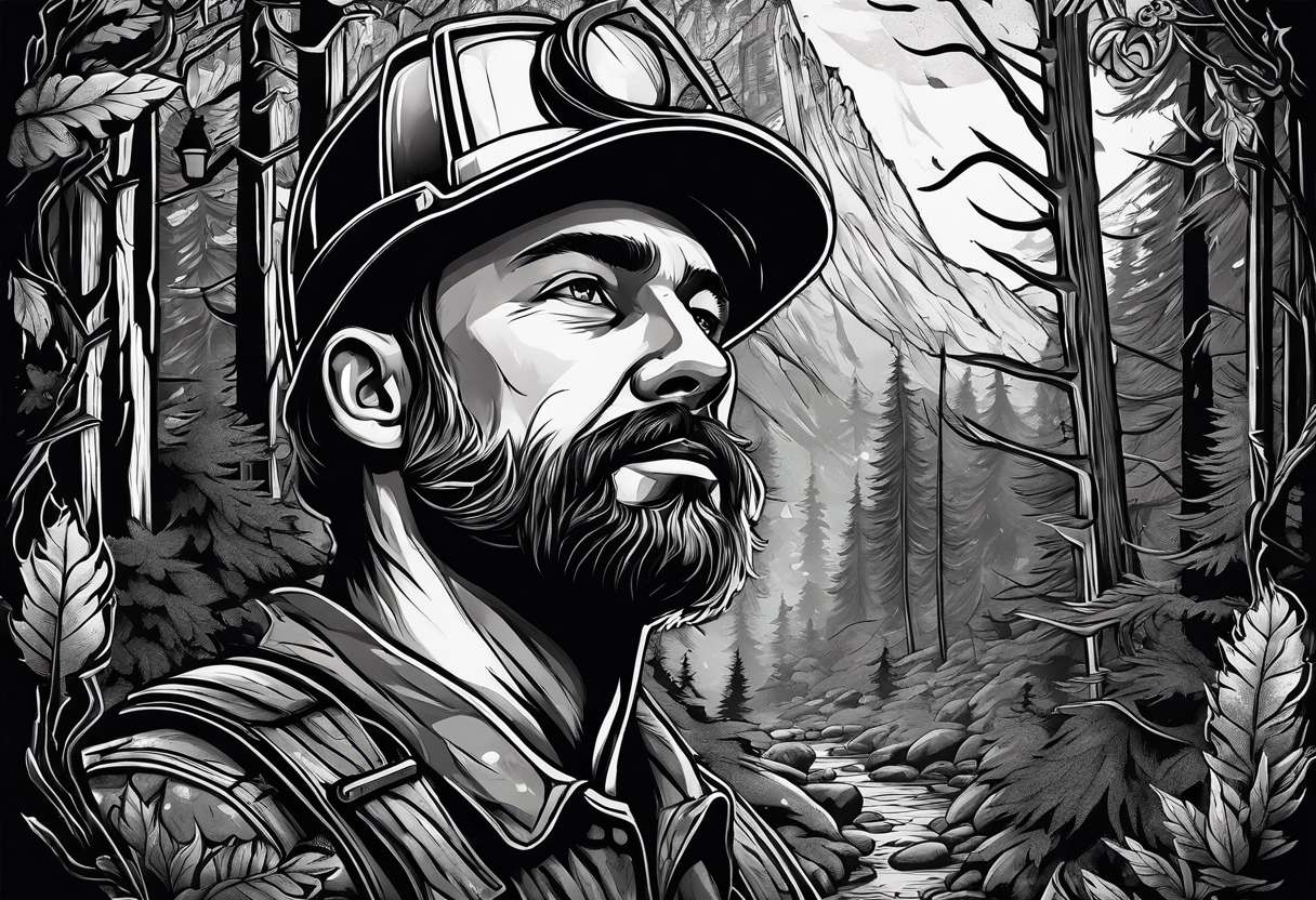 Mine with Miner in a dark forest tattoo idea