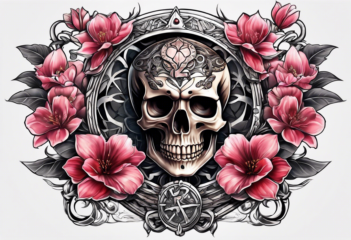 Hourglass skull Sakura tattoo idea