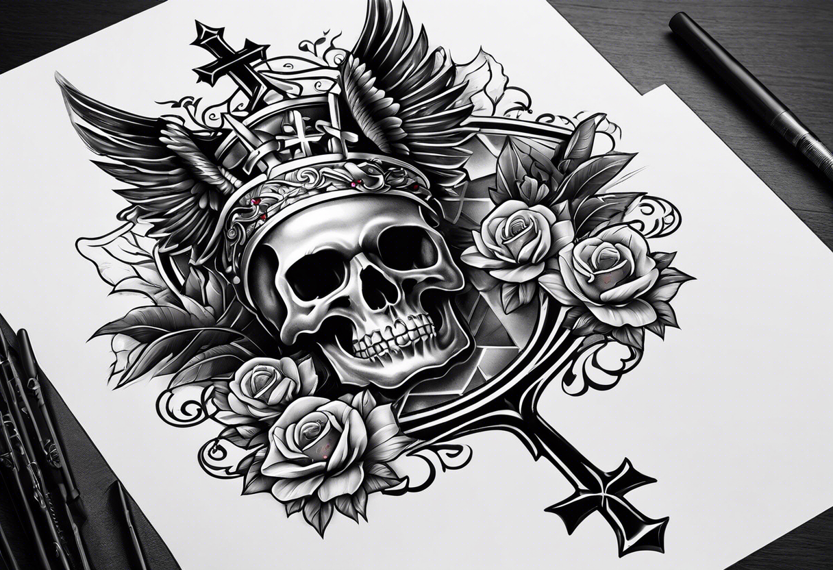 cross on top of a skull tattoo idea