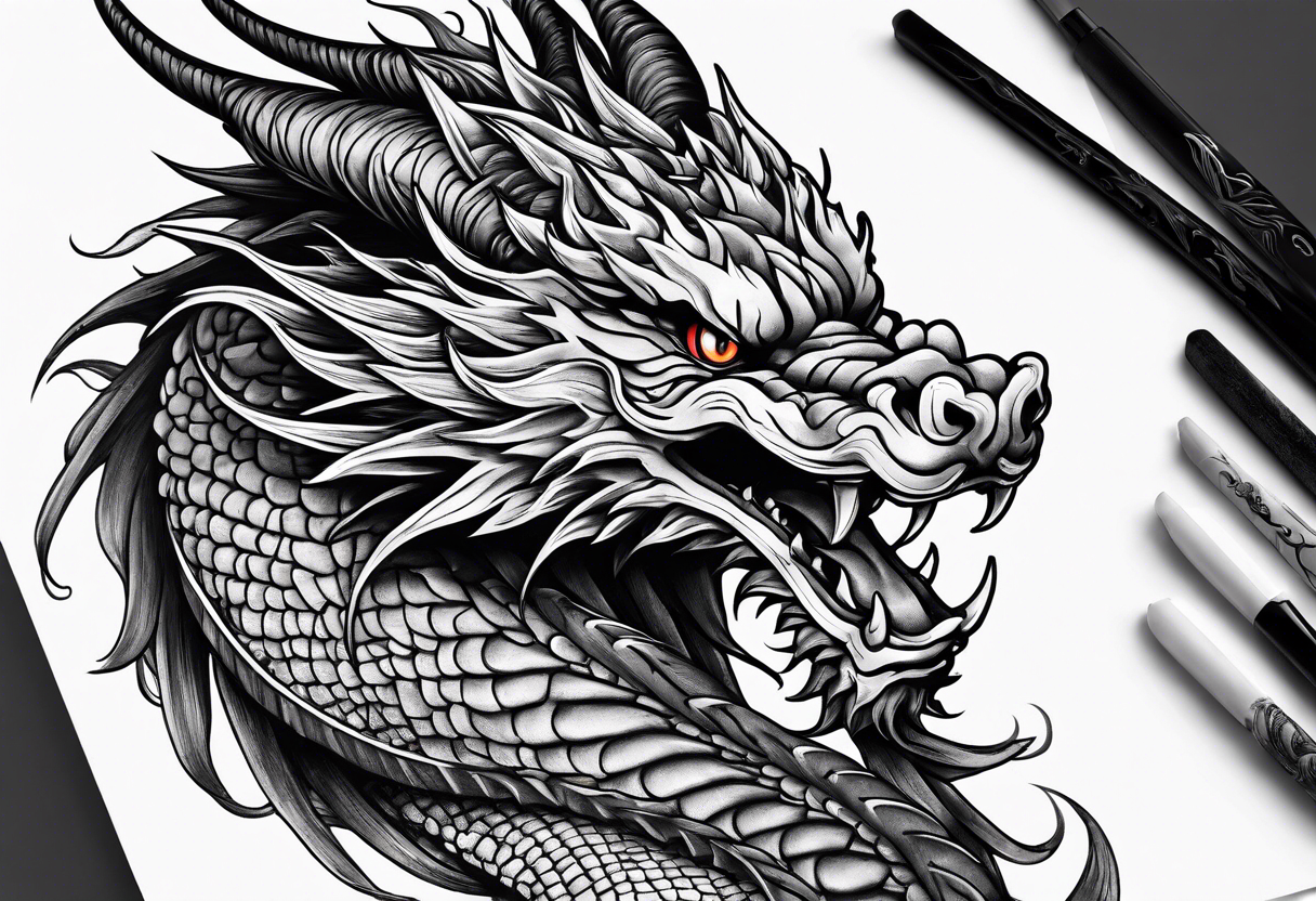 Japanese Dragon head located on arm tattoo idea