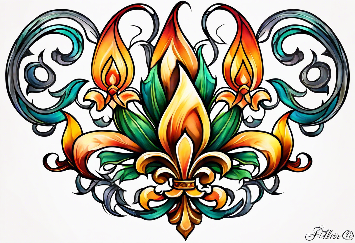 Fleur de lys celtique en flamme tattoo idea