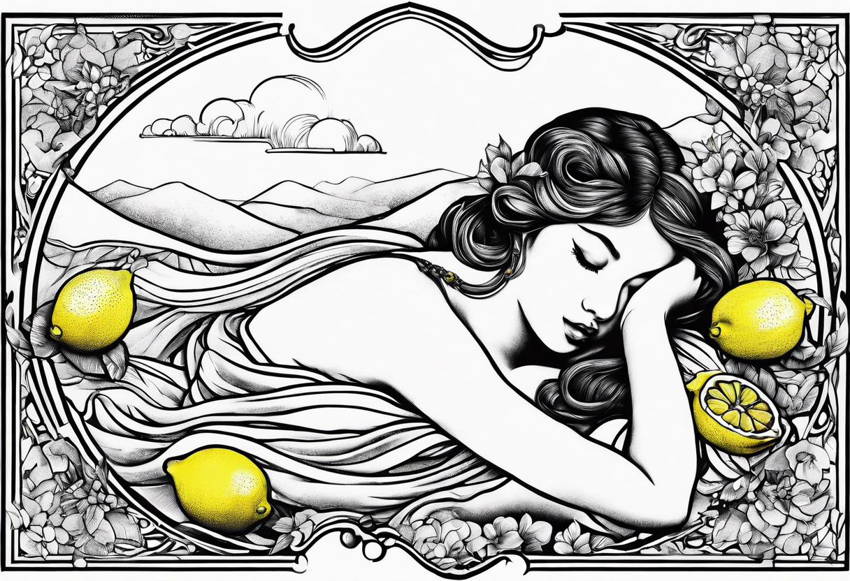 Fairy asleep on half a lemon tattoo idea