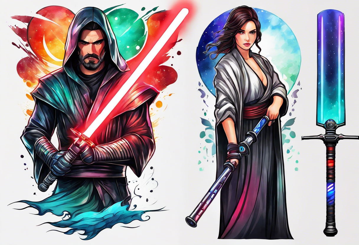 3 lightsabers with each one being the birth month color for May, July, January tattoo idea