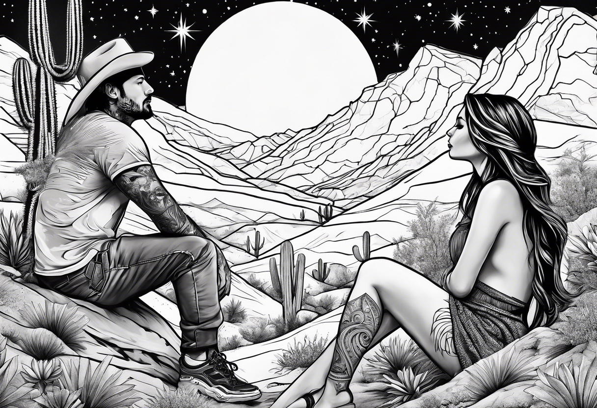 woman and man sitting in Arizona desert looking at the galaxy tattoo idea