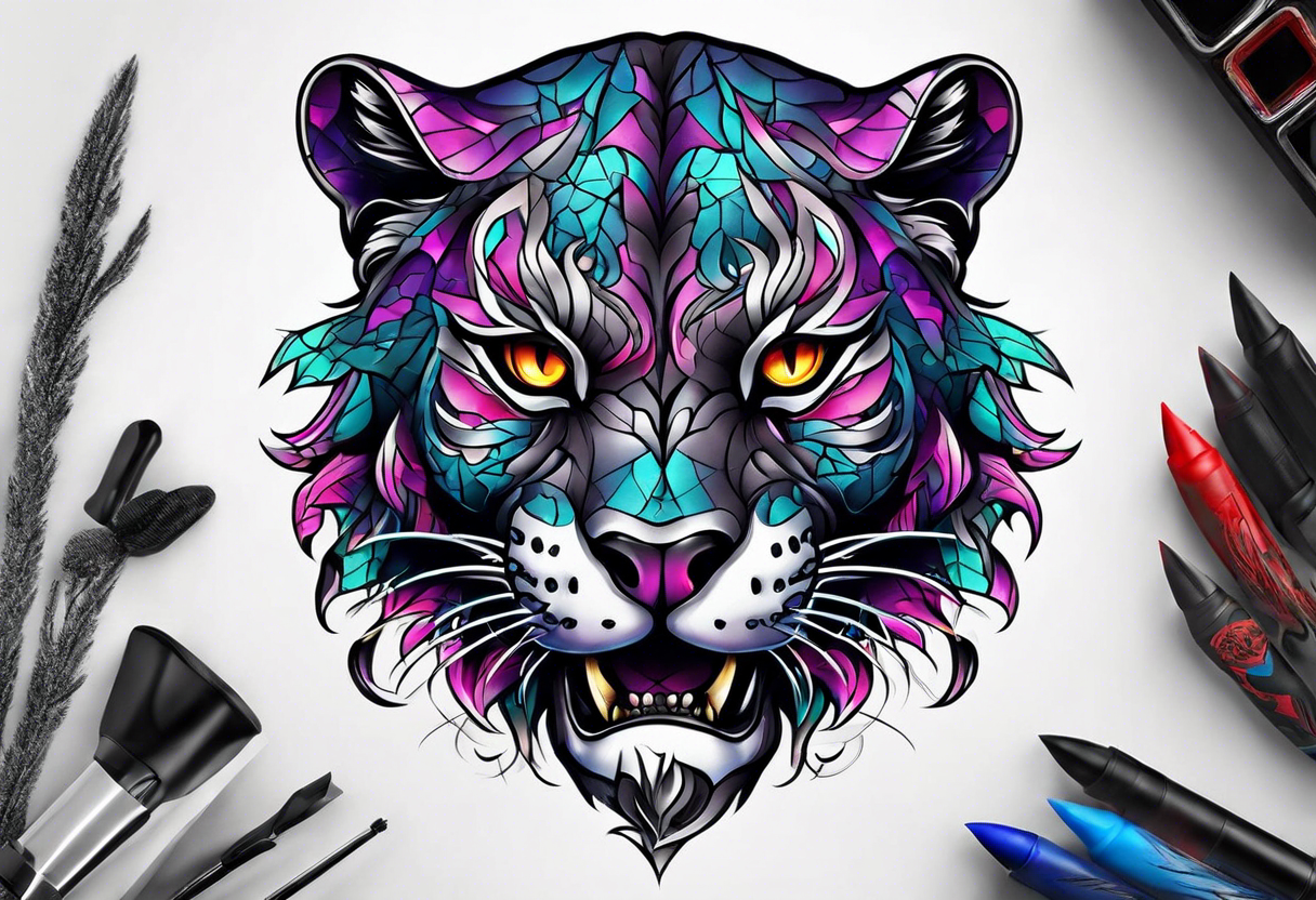 Panther skull cracked tattoo idea