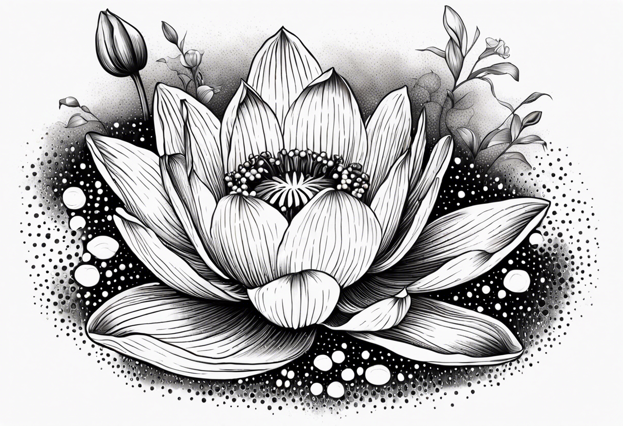 Water Lily, Lily of the Valley, Narcissus, and Gladiolus bouquet for vase tattoo idea