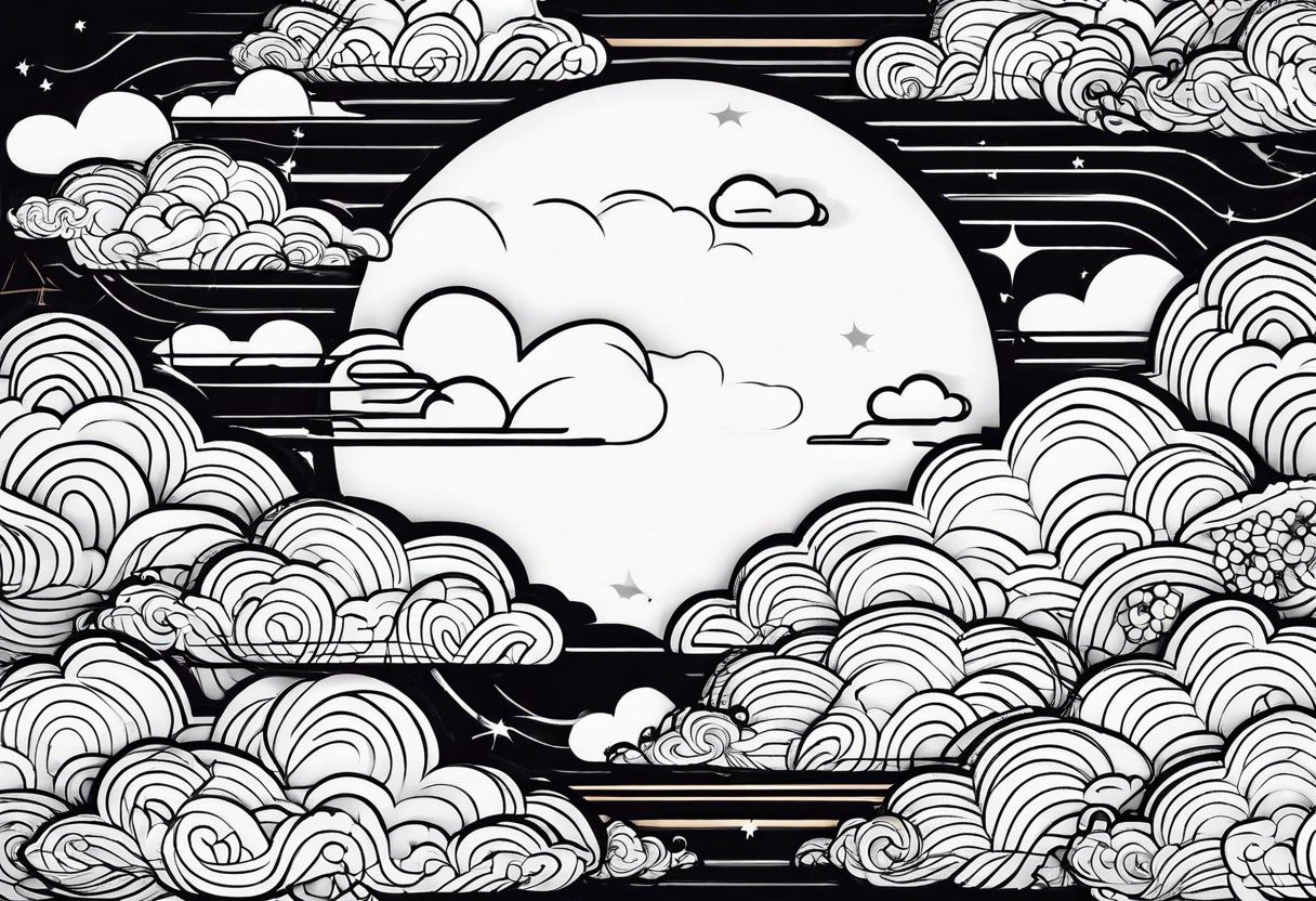 clouds minimalist in japanese tattoo style without any buildings tattoo idea