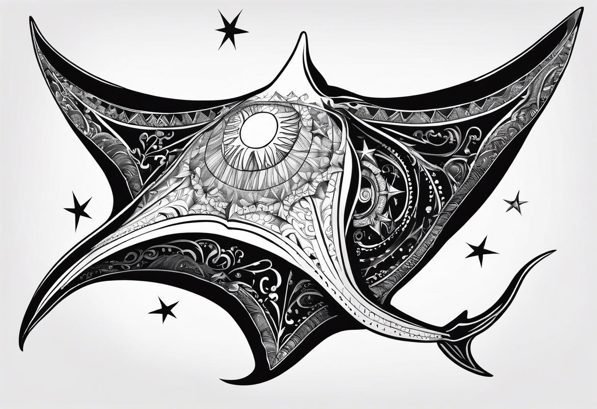 Manta ray with a nautical star inside tattoo idea