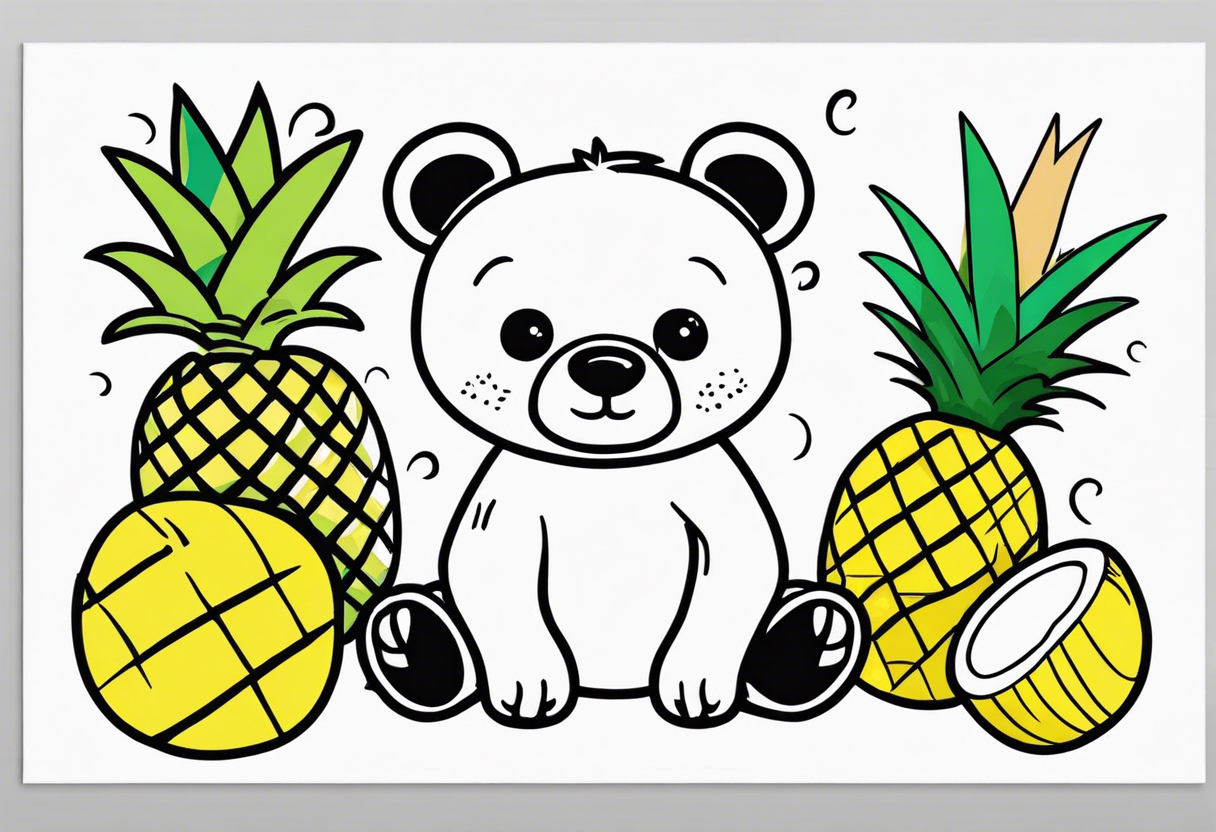 Bear loves pineapples and coconuts tattoo idea