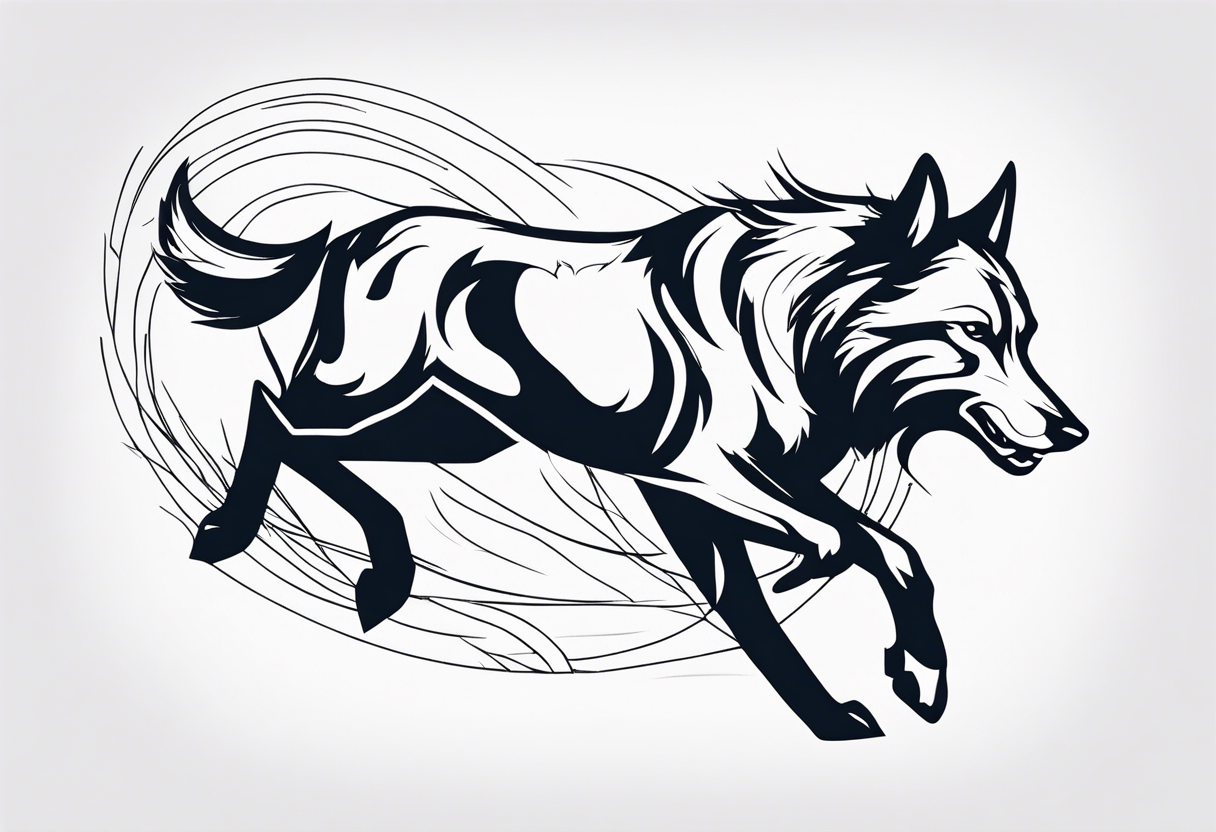 buck running next to wolf tattoo idea