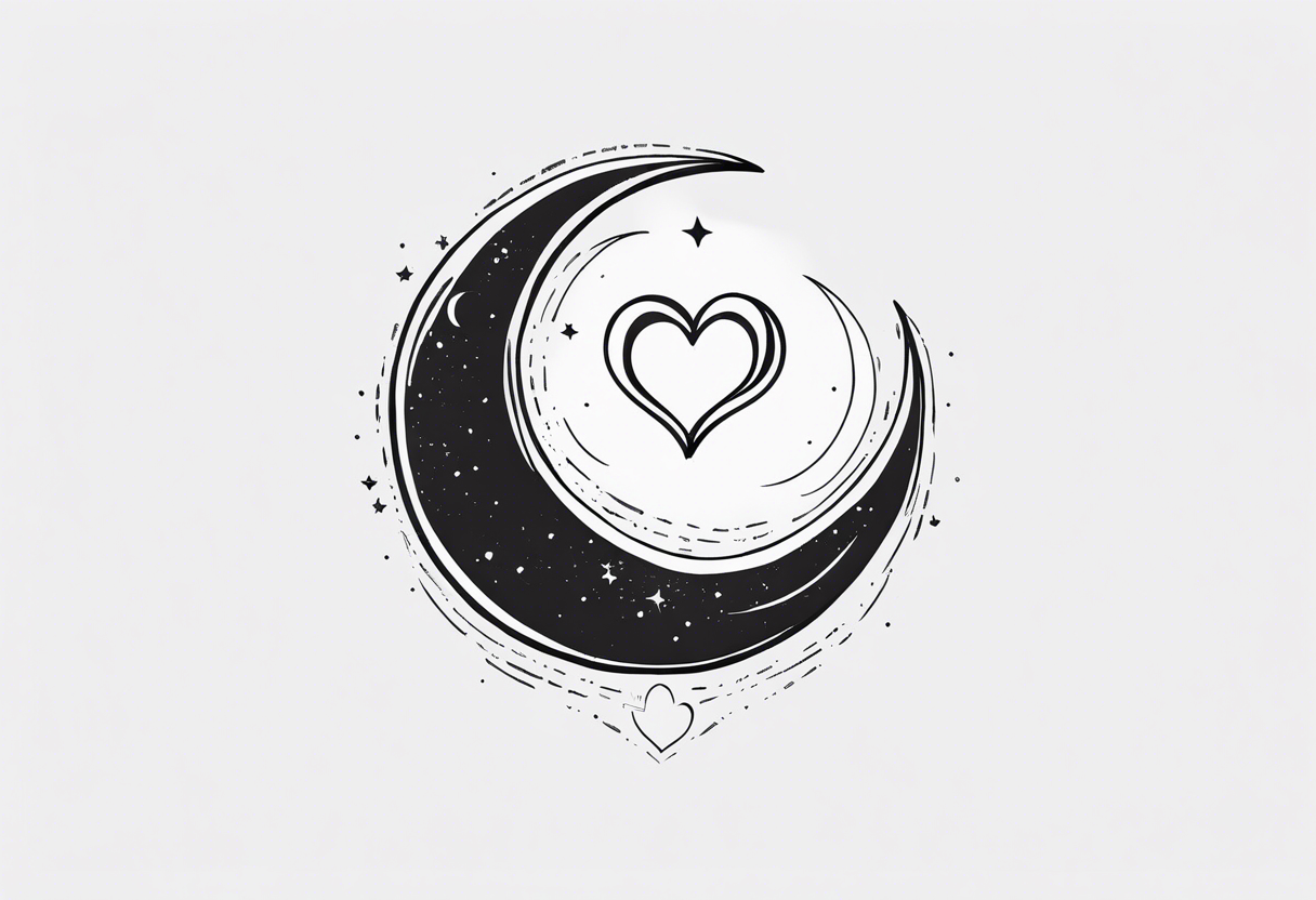 Crescent moon with a love heart inside tattoo idea