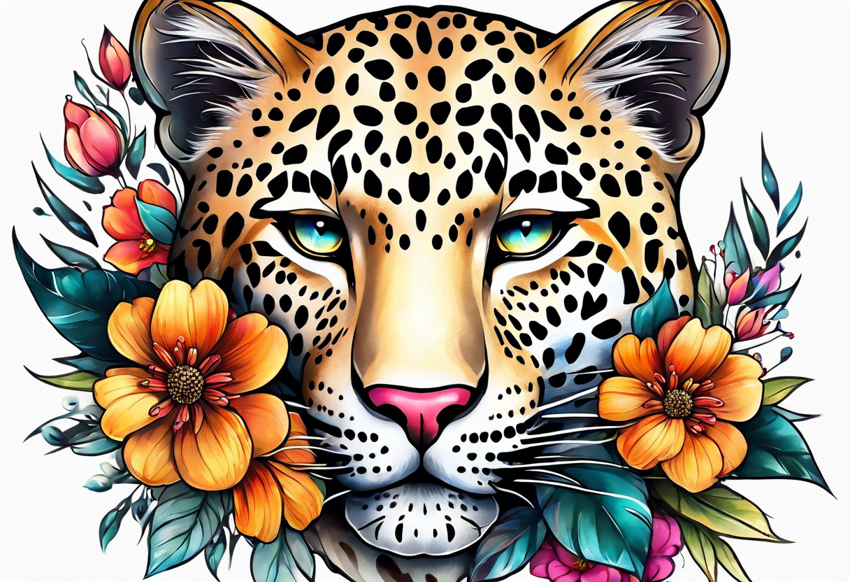 leopard is made up of 
floral flowers tattoo idea