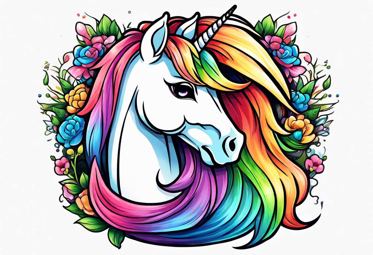 Rainbow unicorn anime kawaii cute tattoo idea