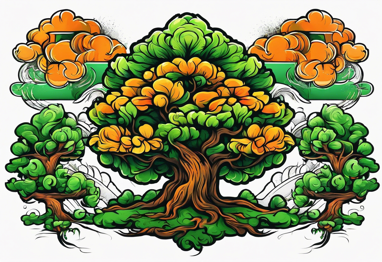 Action Tree Service using colors green and orange tattoo idea