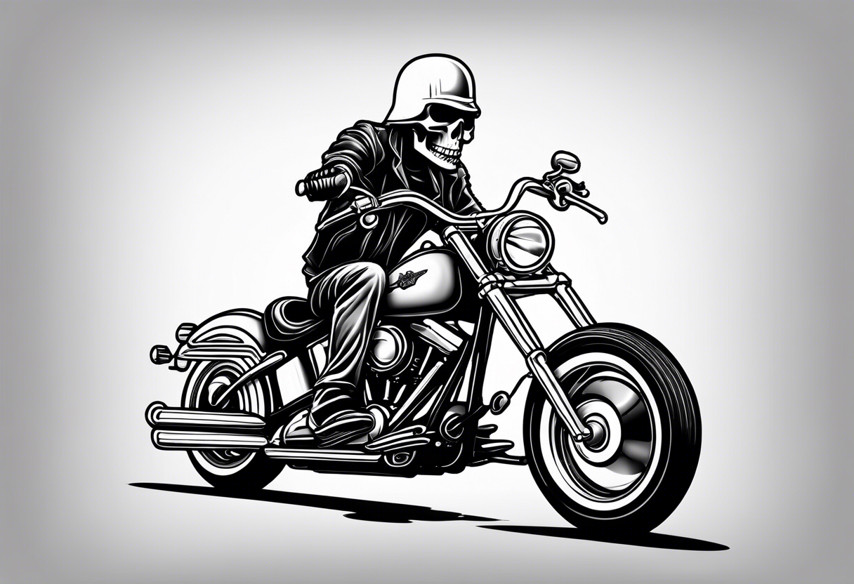 skeleton riding harley davidson chopper tattoo idea